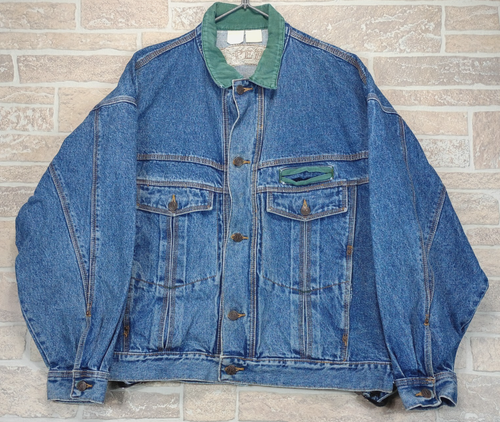 Vintage 80s 90s PEPE JEANS Denim Jacket XL Green Collar Trucker Hong Kong RARE