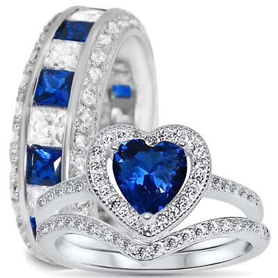 His and Her Simulated Sapphire Blue Wedding Set