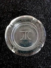 VTG Hilton Hotels Heavy Clear Glass Ashtray 4-Holders Monogrammed "H" 4.5" Round