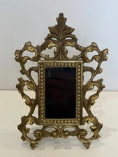 Vintage Victorian Valleau Heavy Brass Bronze Ornate Frame w/Stand, 7 1/2" High