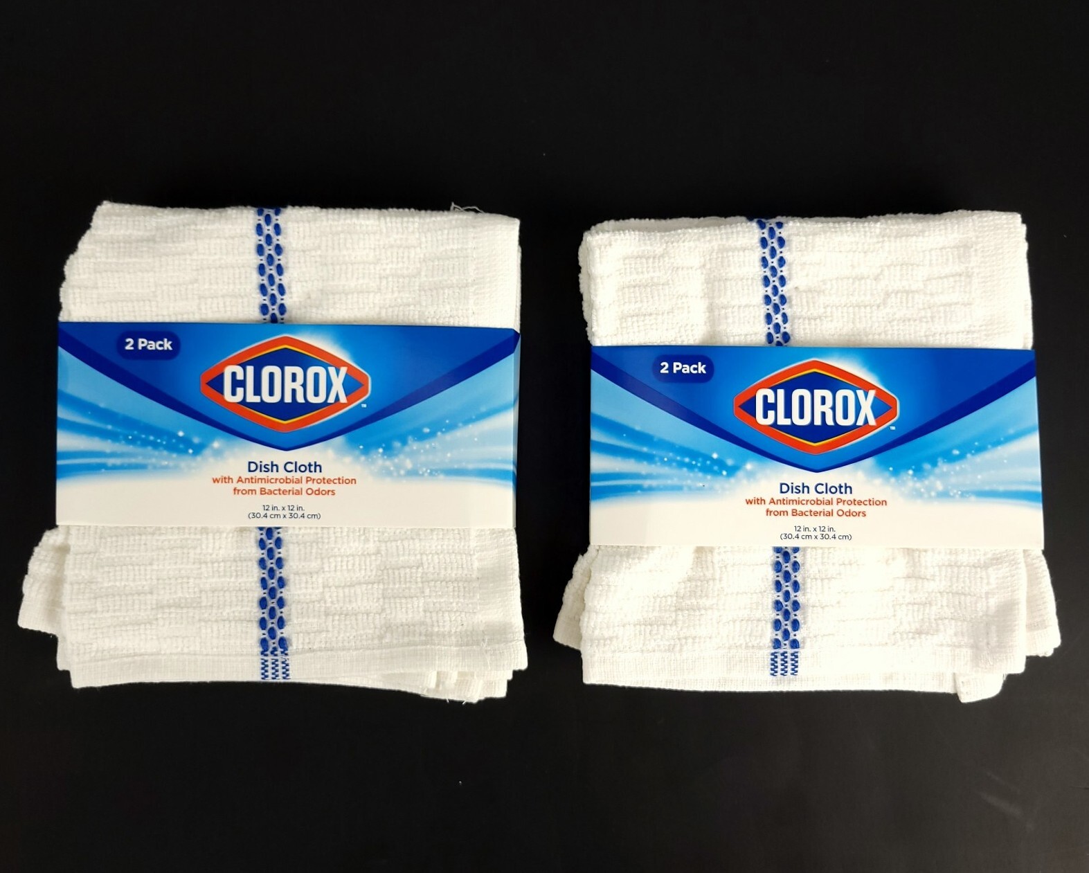(Lot of 2) Clorox Dish Cloth White Blue Stripe Antimicrobial Protection