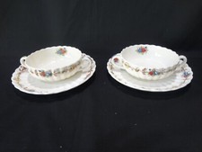 Spode China Hazel Dell - Pair of Off White Cream Soup Bowls with Underplates