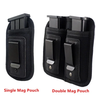 Concealed Carry Tactical Single/Double Magazine Pouch Gun IWB Belt Clip Holster