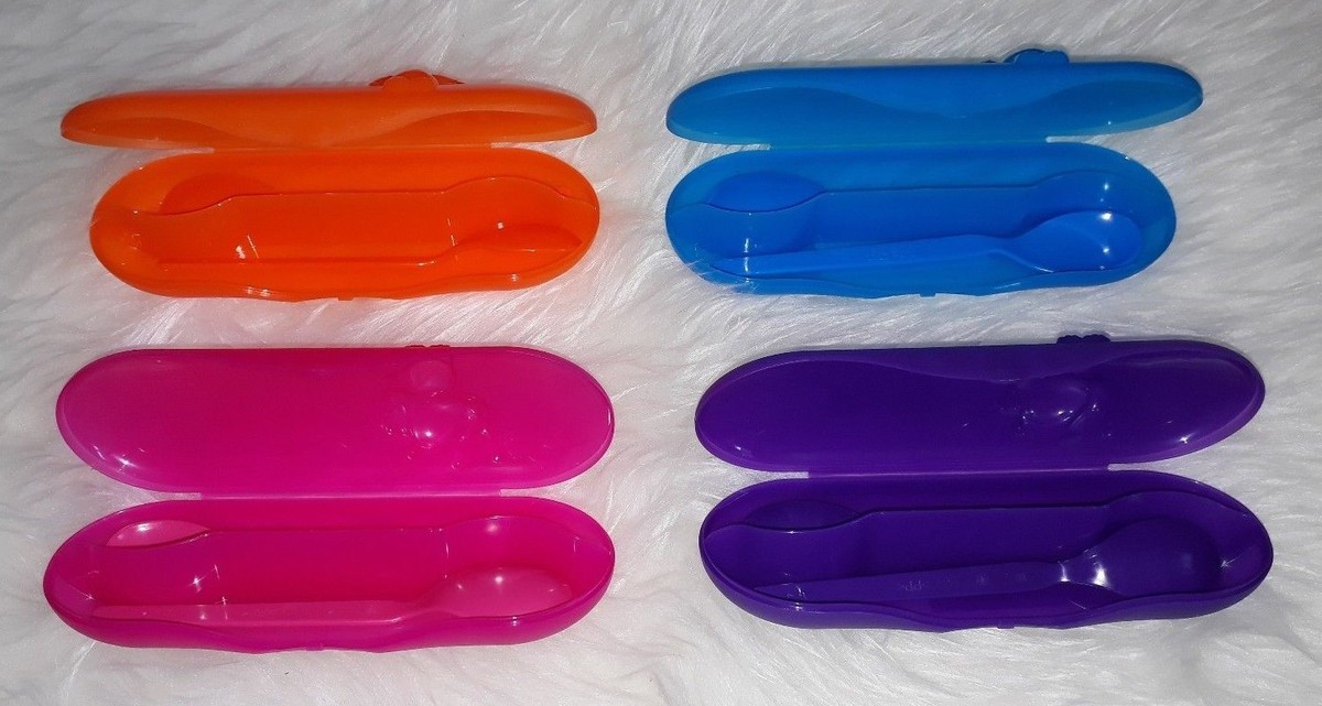 HiPP Löffelbox mit 2 Löffeln - NEU - lila, blau, pink, orange, transparent -