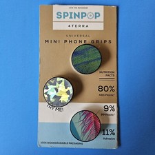 SpinPop 4Terra Universal Mini Phone Grips - IRIDESCENT GREEN/SILVER/FEATHER
