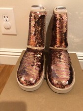 NIB UGG CLASSIC SHORT SEQUIN SPARKLES GOLD PINK BOOTS US 5 / EU 36 / UK 3