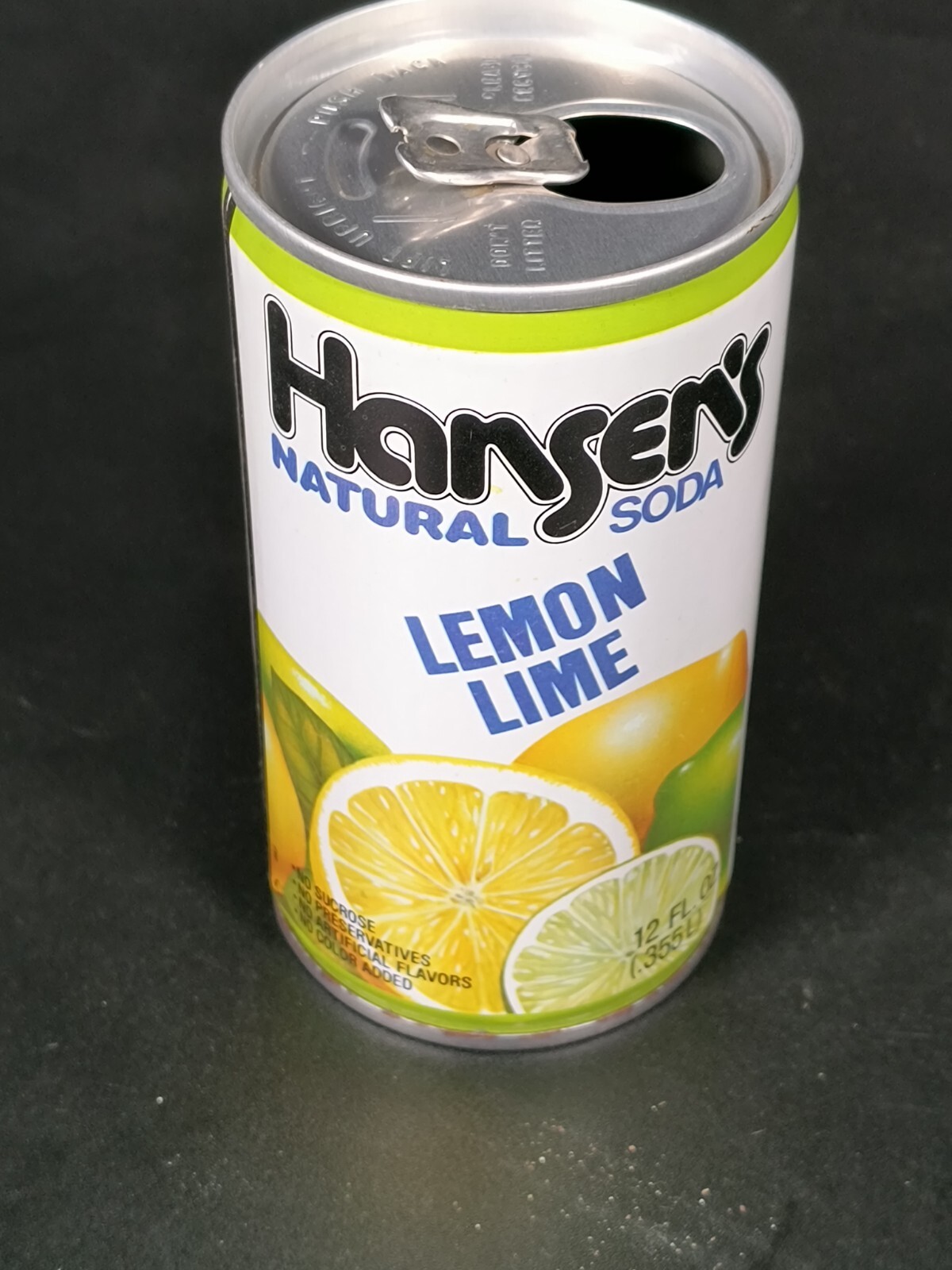 Vintage HANSEN'S Lemon-Lime - 12oz Crimped Steel Soda Can - 