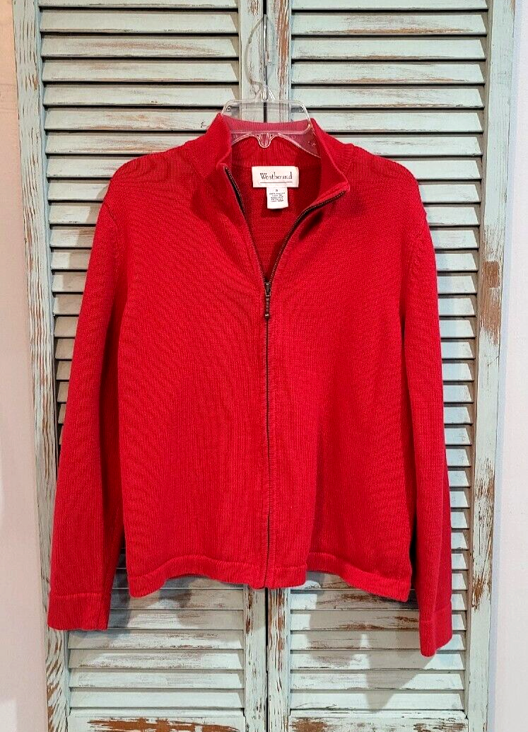 WESTBOUND WOMENS 100 COTTON RED ZIP UP SWEATER Size SMALL eBay