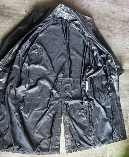 Gabardina de cuero negra G-III Global Identity para mujer S estilo vintage gótico retro - Imagen 16 de 24