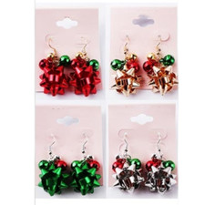 Bow Earrings Set of 4 Red Gold Green Silver Metal Bow Holiday Christmas