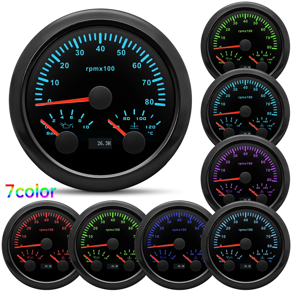 2 Gauge Set 85mm GPS Speedometer 200KM/H/Tacho/Fuel/Oil/Temp/Volt with Sensor - Image 3 of 4