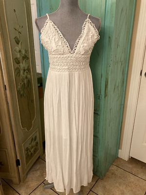 REBELLION AGAIN, NWT, ADJUSTABLE STRAP, WHITE, EMBROIDERED, LINED, MAXI  DRESS, M | eBay