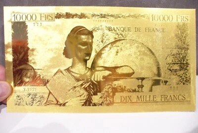 REPRO. BILLET OR FIN -   10 000 FRANCS  GÉNIE  FRANÇAIS . ETAT NEUF !! - Photo 1/2