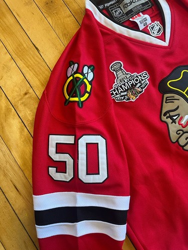Maglia Corey Crawford #50 Reebok CCM 48 L Chicago Blackhawks 2013 Stanley Cup - Foto 5 di 7