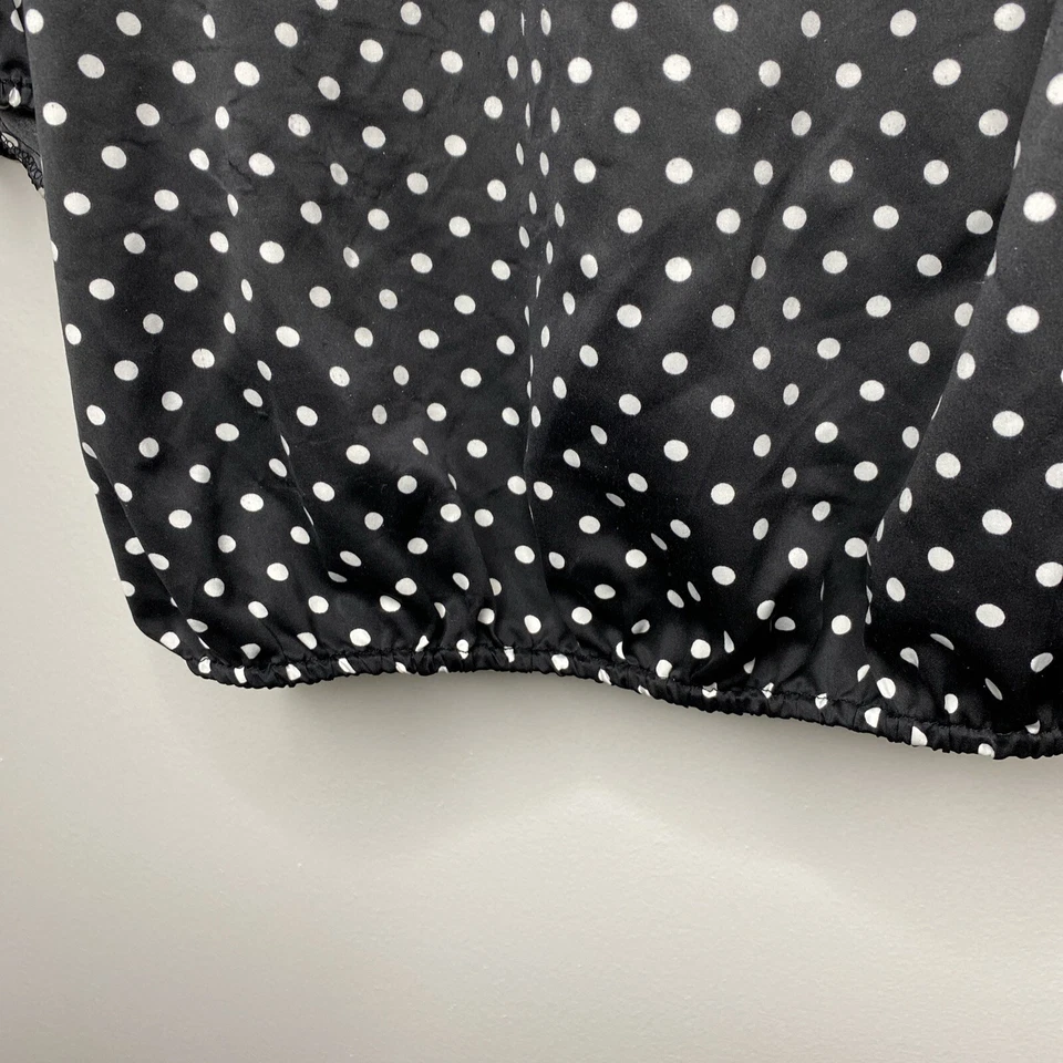 Blusa Top Ellen Tracy 2X Cuello en V Dobladillo Elástico Lunares Corbata Negra Talla Foto 4 de 4