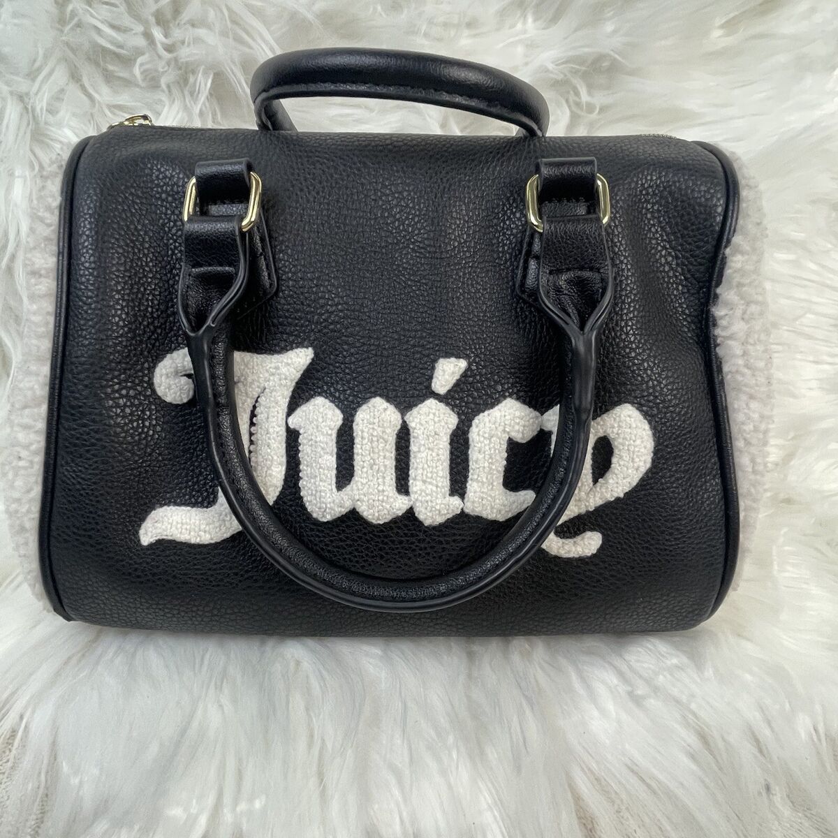 Juicy Couture Black/Off White Sherpa Flashback Top Handle Speedy Handbag  Medium