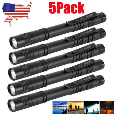 5 x LED Flashlight Clip Mini Light Penlight Pocket Portable Pen Torch Lamp