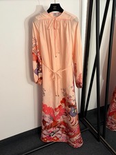 Zimmermann Printed Waist-Cinching Long-Sleeve Dress — Nude Pink, Size M