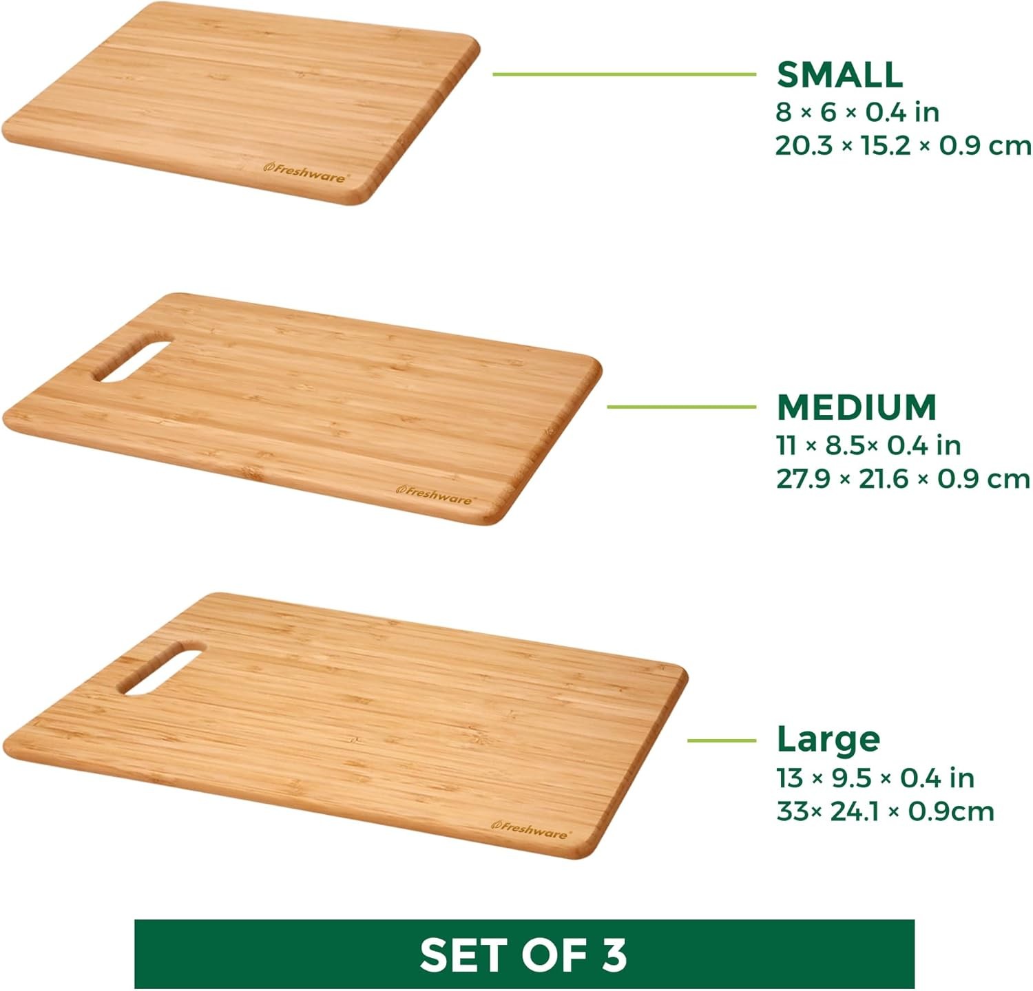 Bamboo Cutting Boards Set of 3 Kitchen Wood Chopping Board w/ Handles