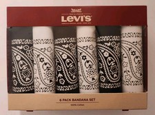 LEVI'S 6 Pack Black  White 100 Cotton BANDANA Set Brand New In Box