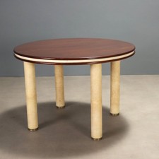 Tavolo Tondo Vintage Legno Esotico Pelle Vintage Design Anni 60 Originale