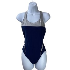Nike Navy Gray One Piece Swimsuit Sz 36 Medium NOS