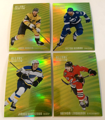 2025-26 ALLURE COLOR FLOW YELLOW-GREEN LOT OF 4 HANIFIN LEVSHUNOV SNUGGERUD RC