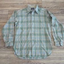 Vintage Pendleton Plaid Wool Flannel Shirt Men’s Large Green Made In USA