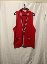 Vintage 70s Orlon By Campus Red Knitted Sweater Vest Made in USA Size Medium