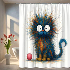 Cute Colorful Cat Shower Curtain, Fun Bathroom Decor, Waterproof Fabric