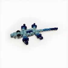 Handmade Beaded Lizard Keychain Figure Blue and Light Blue Unique Bead Art