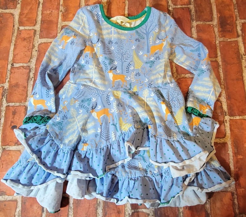 MATILDA JANE Make Believe Neck of the Woods Dress Blue Deer Print Sz 2 Guc Fall