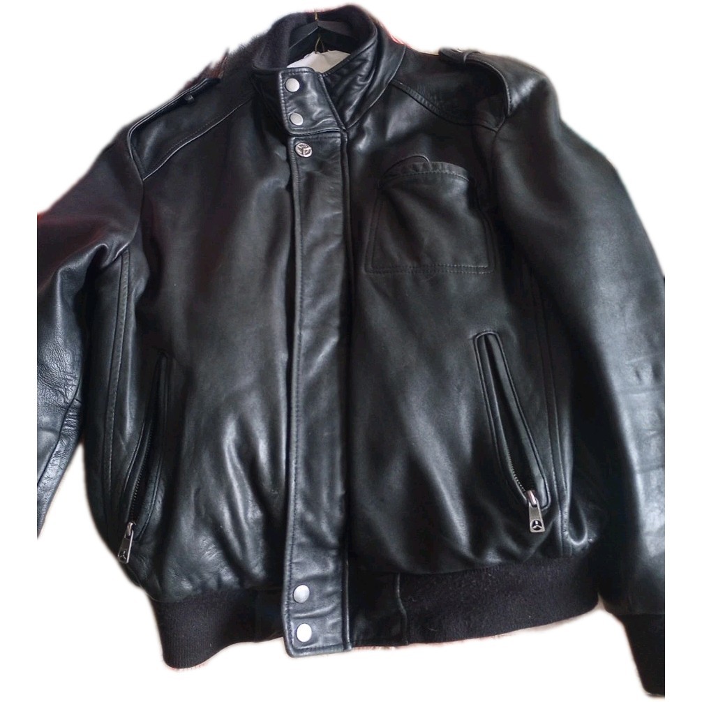 Vtg Bomber Jacket Mens Soft Lamb Leather Large Top Gun Style Black
