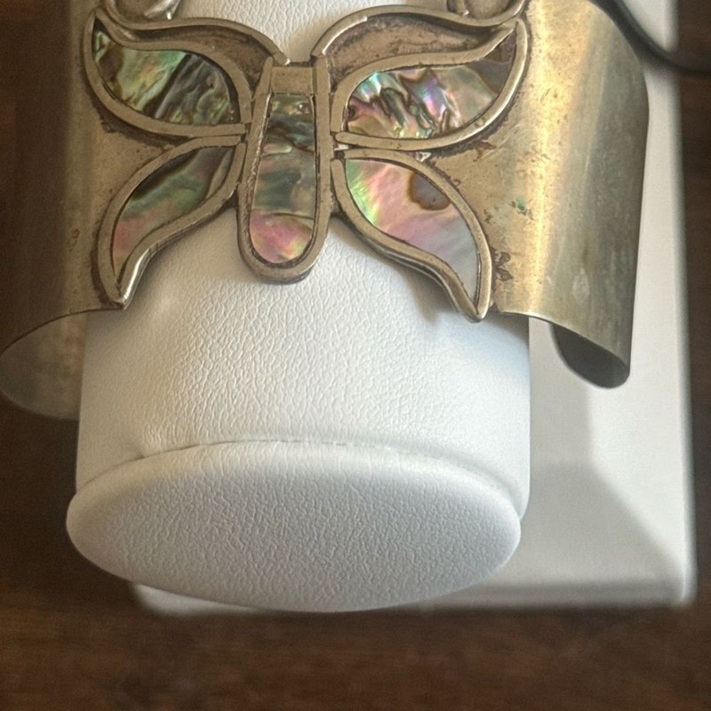 Silver Cuff with Abalone Inlay in a Butterfly Motif  - Women Accessories