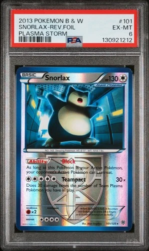2013 POKEMON BW PLASMA STORM SNORLAX #101 REVERSE PSA 6 EX #130921212