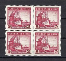 Chile 1938 Sc# 207 Merchentile Marine Ship Crane block 4 MNH