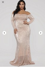 Fashion Nova Women Long Dress Six 1x Plus Size Maxi Dress Off Shoulder Champagne