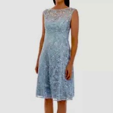 ADRIANNA PAPELL SZ 14 Baby Blue Sequin Lace Cocktail/Party Dress Bateau Neckline