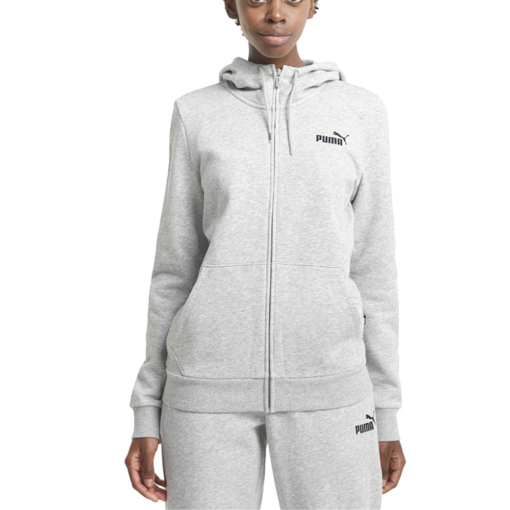 PUMA Essentials Small Logo Full Zip Hoodie Womens Grey Casual Athletic Outerwear
