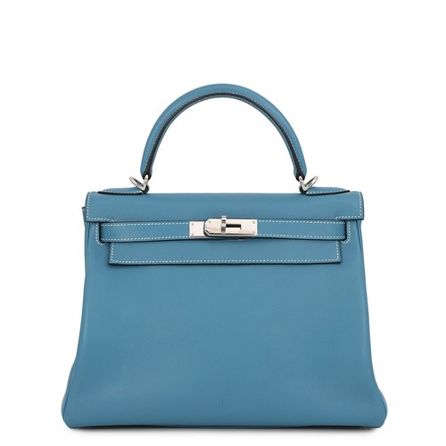 HERMES Kelly Retourne Size 28 Evergrain Blue Jean