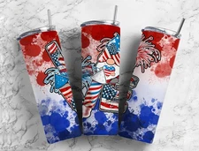 Love Gnome Fireworks Patriotic USA 20 Oz Skinny Metal Tumbler w/Lid and Straw