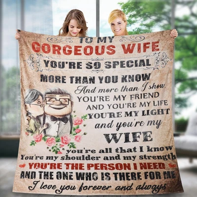 Augot Throw Blanket to My Wife, Personalised Blanket Gifts for Wife from Husband