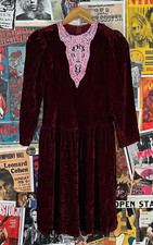 Vtg Girl 90s Red Velvet Jessica McClintock Gunne Sax Drop Waist Party Dress 10