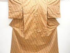 7680030: JAPANESE KIMONO / ANTIQUE KIMONO / TSUMUGI / WOVEN KIKKO PATTERN