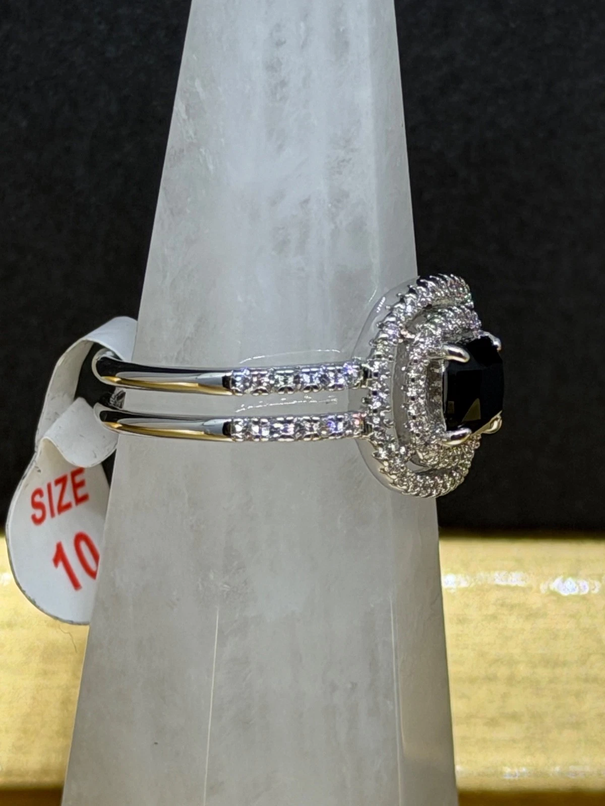 Bomb Party Ring Sz 10 "She's A Stunner" Black Onyx CZ on Rhodium image 2