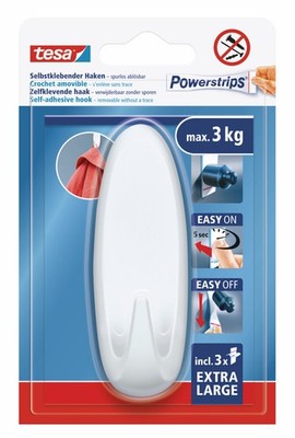 tesa Powerstrips XL selbstklebende Haken mit Drahthaken Klebehaken Oval Weiß