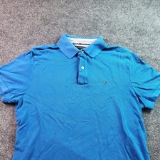 Tommy Hilfiger Mens Blue Short Sleeve Polo Shirt Custom Fit Casual Top Large
