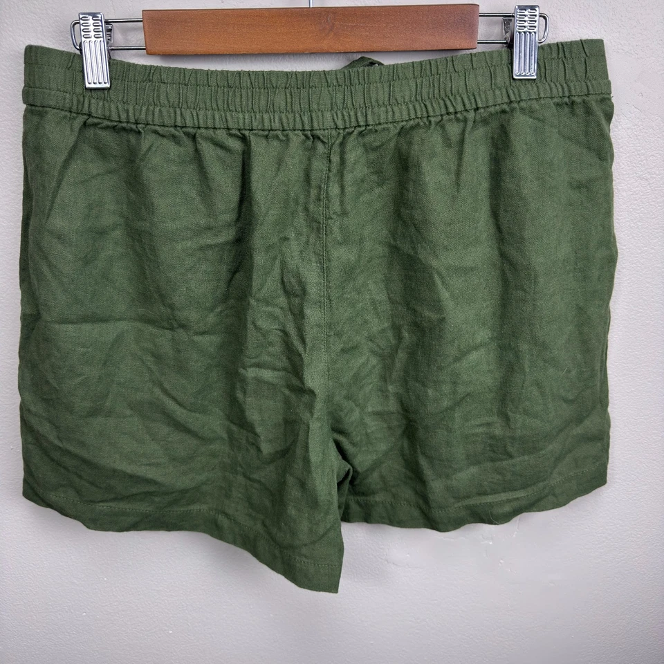 Pantalones Cortos J Crew Mujer Lino M Verde Ejército Boho Sostenible Playa Costera Preppy Foto 4 de 4