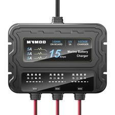 3 Bank Marine Battery Charger, 15A 5A/Bank 12V IP68 Waterproof Lithium Onboard
