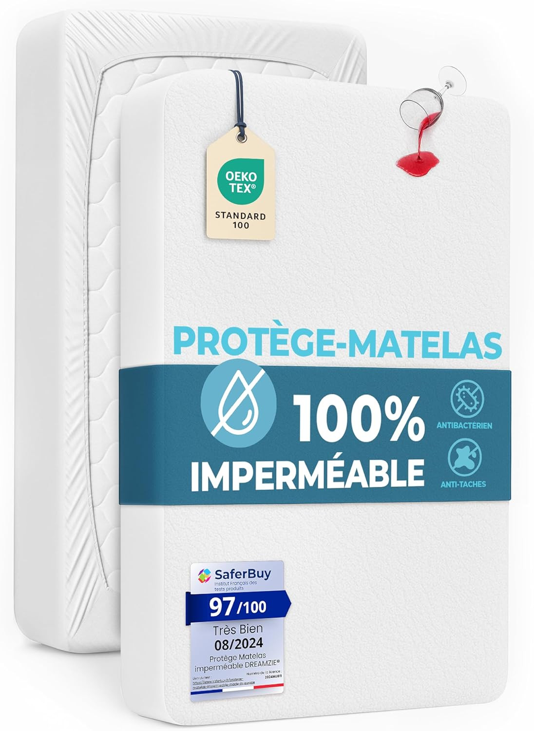 Protège-matelas 180x200 cm imperméable et alèse respirante en coton